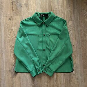 Zara Green Snap Button Boxy Fit Shirt Jacket